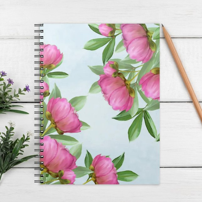 Carnet Élégant rose Simple Floral Fleurs de pivoines bota (Créateur téléchargé)