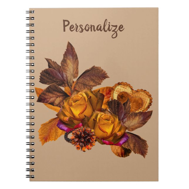 Carnet Elégant Roses d'or Automne Bouquet floral (Devant)