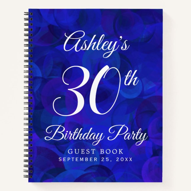 Carnet Elégant Royal Blue 30th Birthday Party Guestbook (Devant)