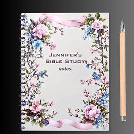 Carnet Élégant ruban rose floral Bible Notes d'étude
