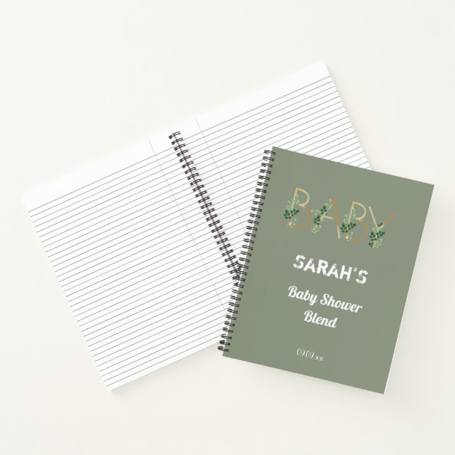 Carnet Elégant Sage Greenery Floral Baby shower Liste cad (Intérieur)