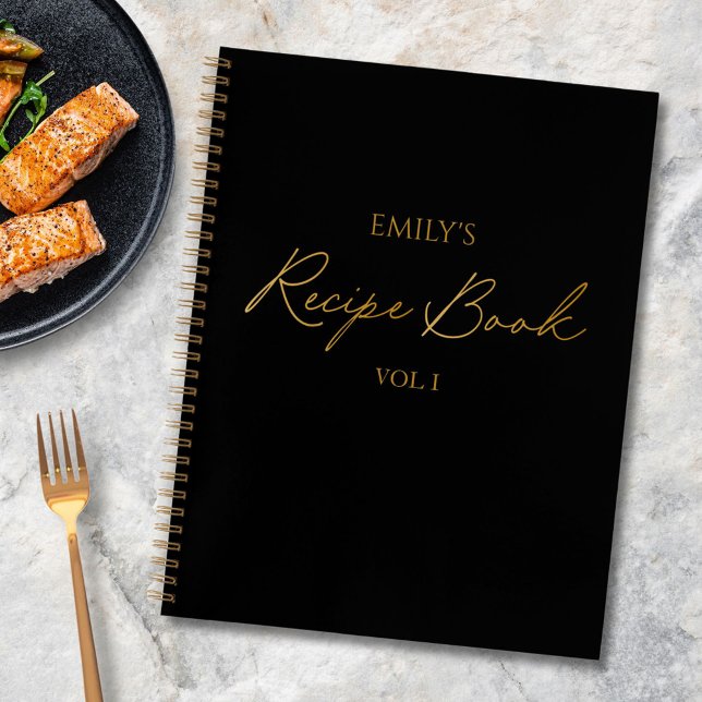Carnet Élégant Script moderne Or Noir Simple Recette (In situ)