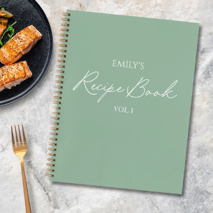 Carnet Élégant Script Moderne Vert Sauge Recette Simple