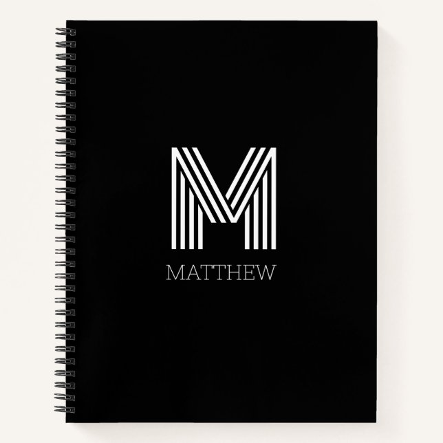 Carnet Élégant script noir blanc Monogramme (Devant)