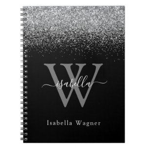 Carnet Élégant script pailleté argent monogrammé