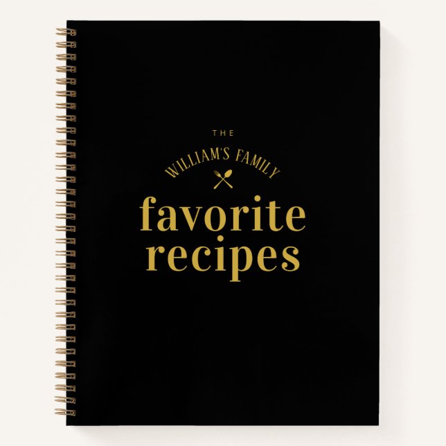 Carnet Elégant stylish tendance Noir et Or Blank Recette (Devant)
