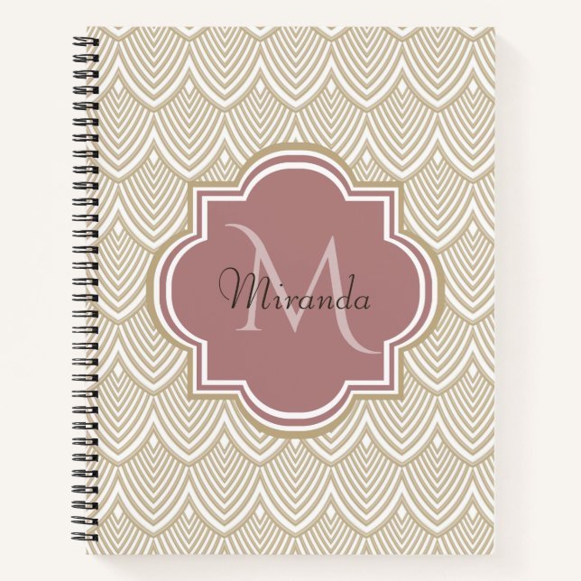 Carnet Élégant Tan Arched Scallops Mauve Monogramme Nom (Devant)