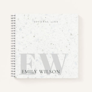 Carnet Élégant Terrazzo Rustique Stone Grey Nom Monogra
