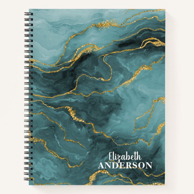 Carnet Élégant Turquoise Blue Agate Geode Marbre Monogram (Devant)