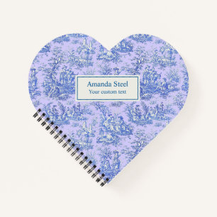 Carnet Elégant vintage bleu violet toile de jouy coeur