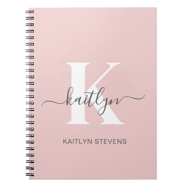 Carnet Élégant violet rose gris script Monogramme (Devant)