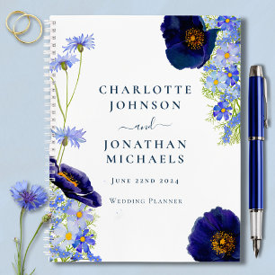 Carnet Élégant Wedding planner bleu Fleur sauvage