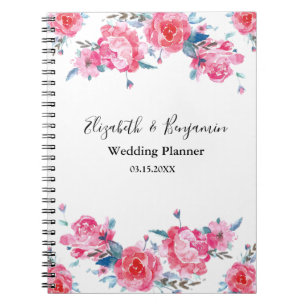 Carnet Élégant Wedding planner d'aquarelle rose