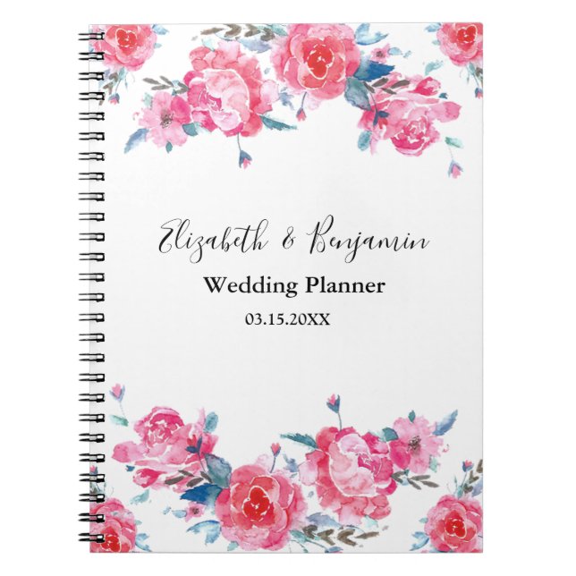 Carnet Élégant Wedding planner d'aquarelle rose (Devant)