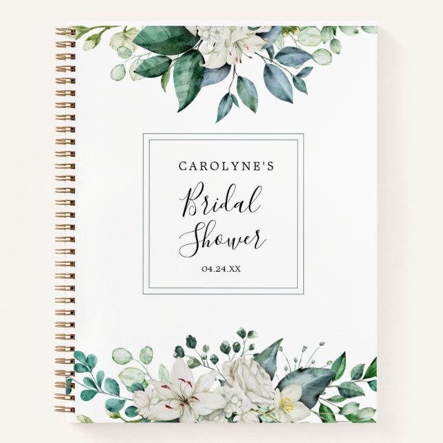 Carnet Elégante aquarelle blanche florale (Devant)