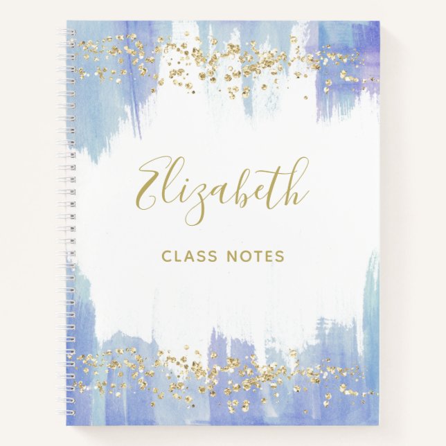 Carnet Elégante aquarelle bleue et or | (Devant)