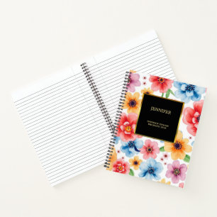 Carnet Elégante aquarelle fleurs noir or professionnel