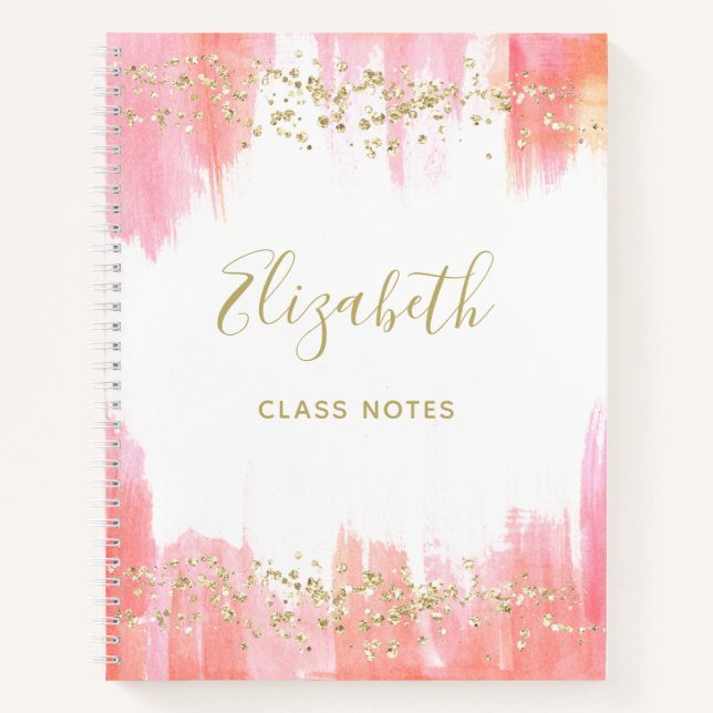 Carnet Elégante Aquarelle rose et or | (Devant)