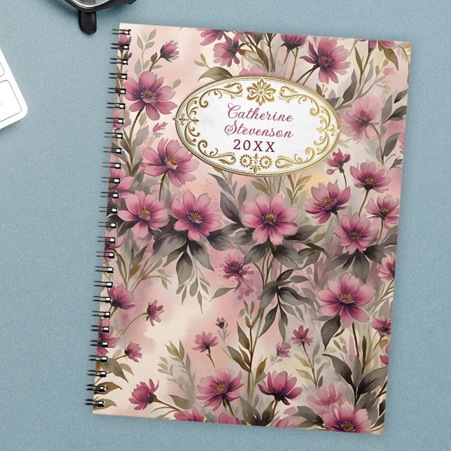Carnet Elégante Aquarelle Serène rose et violet Fleurs (Créateur téléchargé)