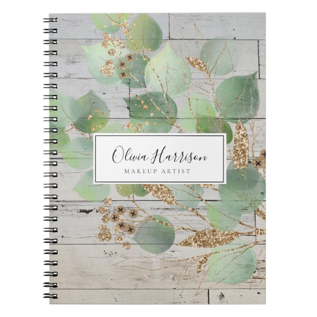 Carnet Elégante aquarelle verte Feuille d'or (Devant)