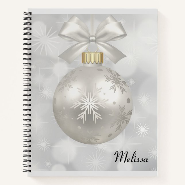 Carnet Élégante boule de Noël en argent sur les lumières  (Devant)