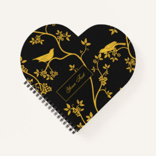 Carnet Elégante Chinoiserie Bieds en Or et Noir