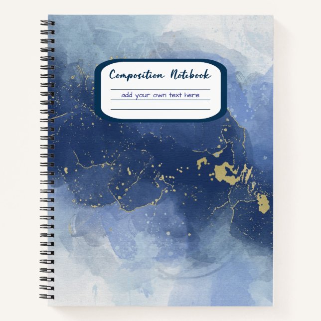 Carnet Élégante composition de l'encre d'alcool bleu or (Devant)
