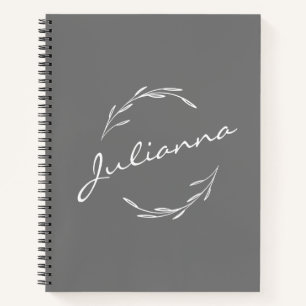 Carnet Élégante couronne botanique en gris Personnalisée