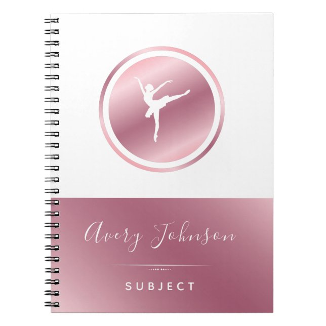 Carnet Élégante danseuse Rose de ballet d'or et blanc Fil (Devant)