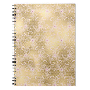 Carnet Elégante dentelle florale rose et or