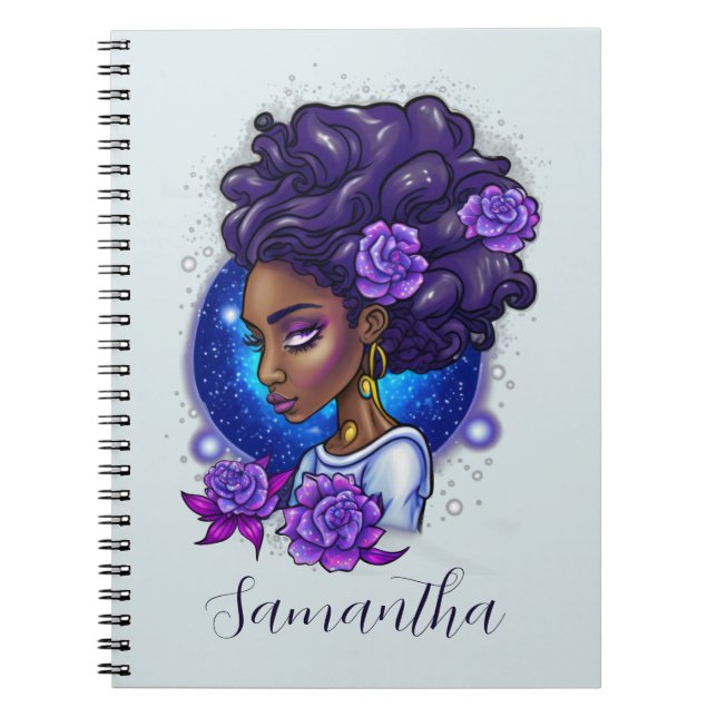 Carnet Élégante femme Afro Rose violette (Devant)