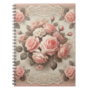 Carnet Élégante Florale rose Vintage avec dentelle