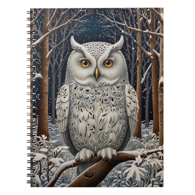 Carnet Élégante forêt d'hiver de chouette blanche boho (Devant)