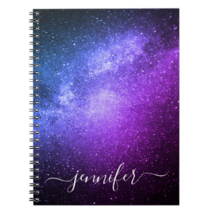Carnet élégante galaxie bleu violet étoiles personnalisée