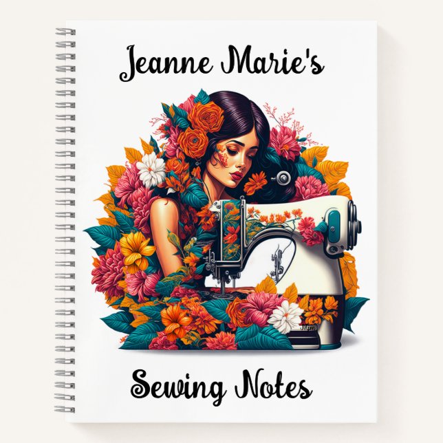 Carnet Élégante Machine à coudre Lady Fleurs tropicales (Devant)