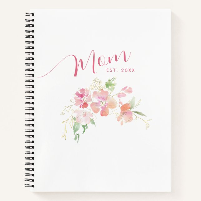 Carnet Elégante Maman Est Blush Rose Floral Aquarelle (Devant)