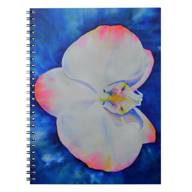 Carnet Elégante orchidée florale blanche rose aquarelle (Devant)