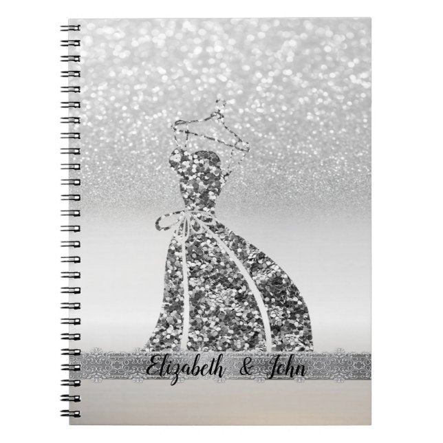 Carnet Elégante Parties scintillant Argent Bokeh, Robe (Devant)