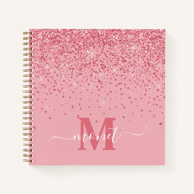 Carnet Élégante Parties scintillant rose chic Nom du mono (Devant)