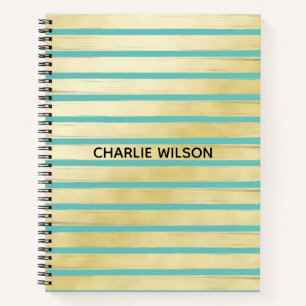 Carnet Elégante peinture bleu turquoise doré rayé