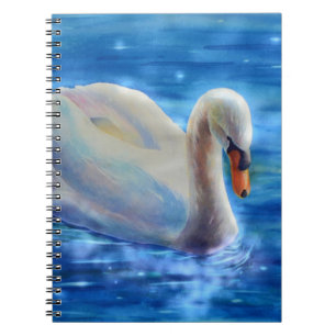 Carnet Elégante peinture d'aquarelle de cygne blanc