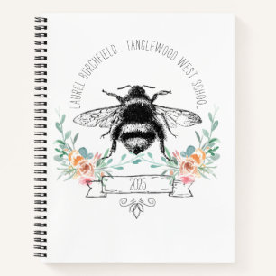 Carnet Elégante Personnalisée Abeille Flore Rose Pink
