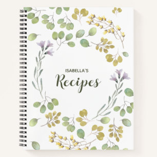 Carnet Elégante recette personnalisée Aquarelle verte
