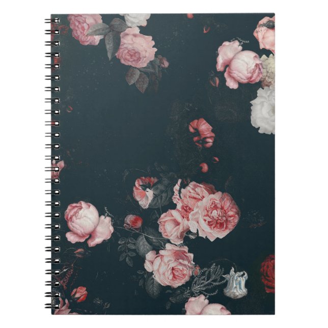 Carnet Élégante Roses Rose Florale Chic Foncé Riche (Devant)
