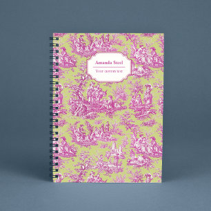Carnet Elégante toile rose vintage et verte de jouy