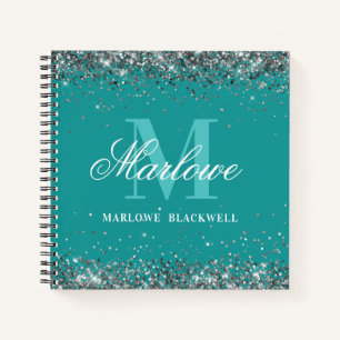 Carnet Elégante Turquoise bleu vert Monogramme Parties sc