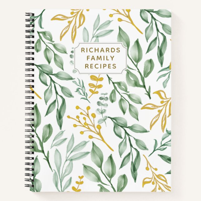 Carnet Élégante verdure Feuille Cookbook Famille Recette (Devant)