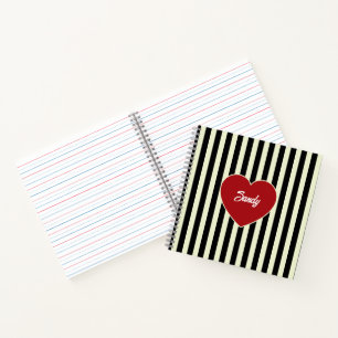 Carnet Elegantes rayures noires et blanches monogramme no