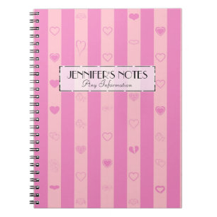 Carnet Élégantes rayures rose violet motif cœur moderne