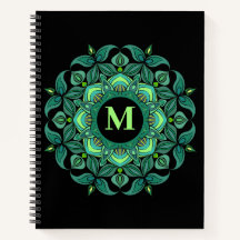Élégantes teintes de vert Mandala Flourish Monogra